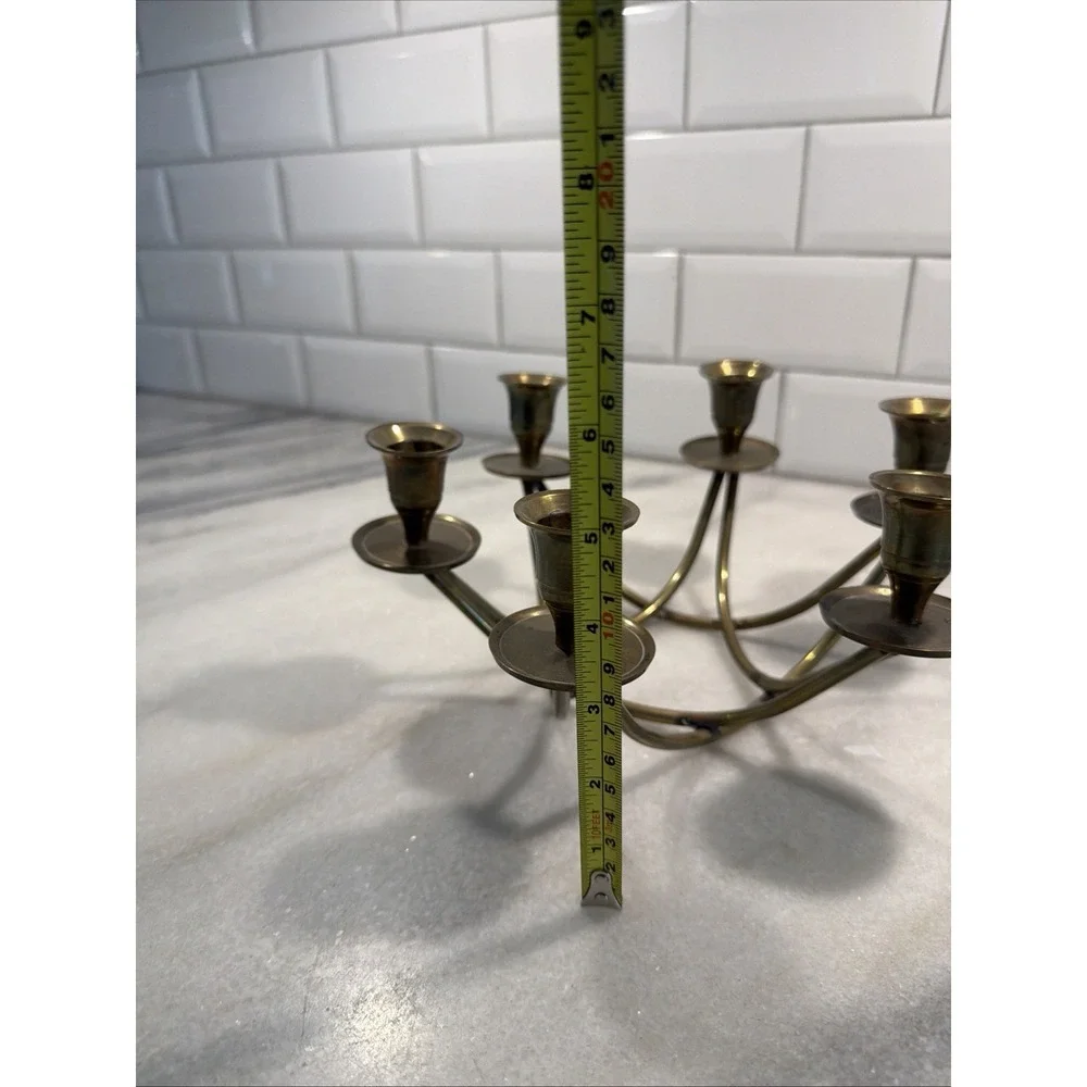 Brass Mid Century Modern 6 Candle Holder Candelabra Centerpiece  002